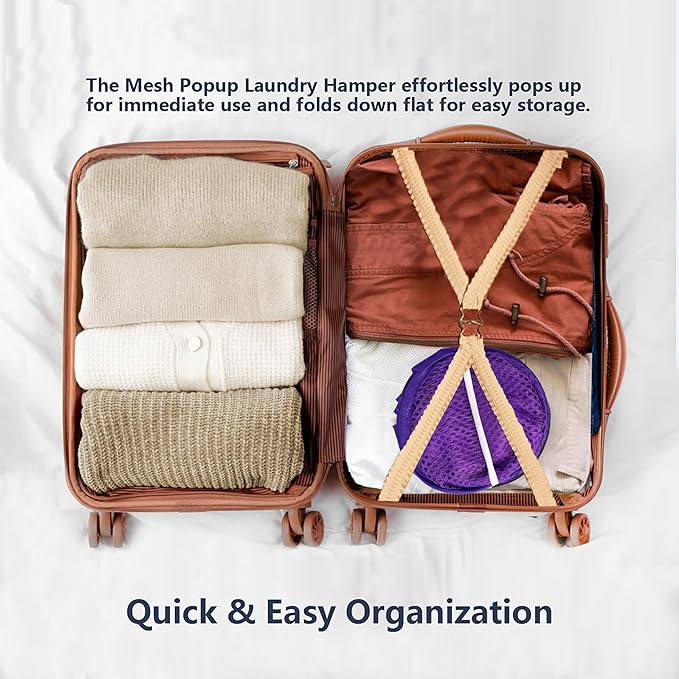 Pop Up Laundry Hamper, Mesh Laundry Basket Collapsible, Foldable Hamper for Travel and Storage (Purple)