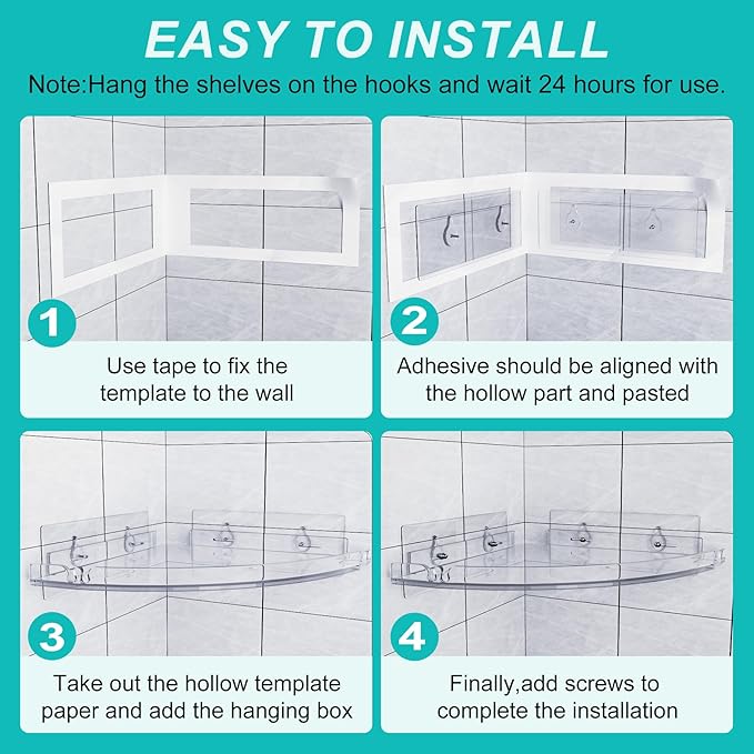 Acrylic Corner Shower Shelves,Adhesive Shower Caddy Organizer for Bathroom Storage Home Decor,Clear, RustProof, No Drilling Bathroom Wall Shelf,2-Pack