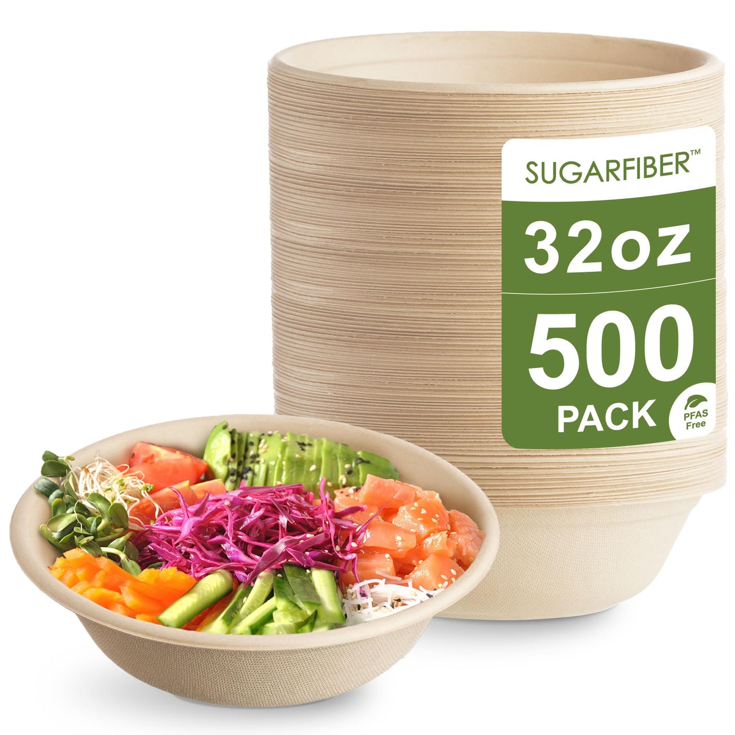 24oz Compostable Paper Bowls Disposable Round Natural Soup Bowls, 500 Count