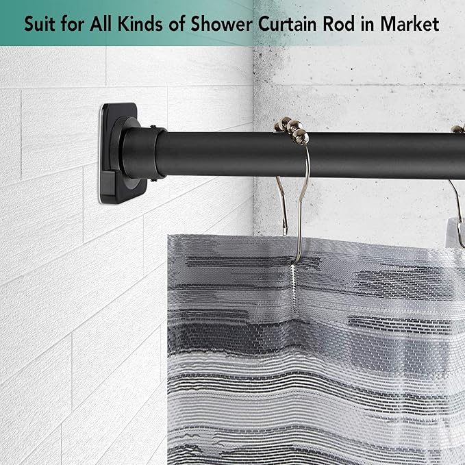 Black Shower Curtain Rod Holder for Wall Mount | Adhesive Shower Tension Rod Retainer for Tile | No Drilling | Stick On | 2 Pack, (Shower Curtain Rod Not Included)