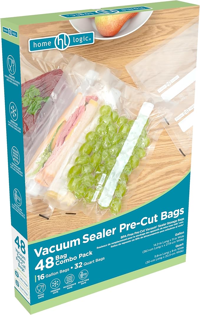 Home Logic Vacuum Bags for Food Sealer Rolls 11 and 8 Inch 20 FT Combo Pack for Freezer and Sous Vide - Microwave Safe Combo Pack Rolls (2-8x20, 3-11x20) Clear