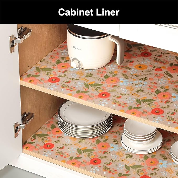 Cooyes Shelf Liner – Premium Non-Adhesive Cabinet & Drawer Liner for Kitchen – Waterproof Shelf Paper with Modern Pattern – Durable EVA Cabinet Mat – Easy to Cut （24" W x 120" L）