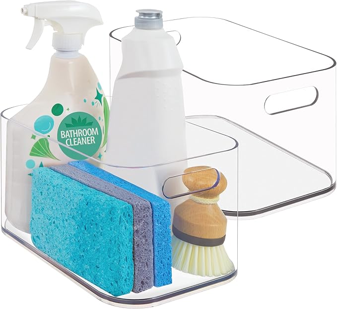 STORi Bliss 10" x 6" Open Clear Pantry Organizer Bin, Set of 4, Plastic Containers with Handle for Kitchen, Fridge, Cabinet, Closet, Bathroom, Undersink Storage Made in USA
