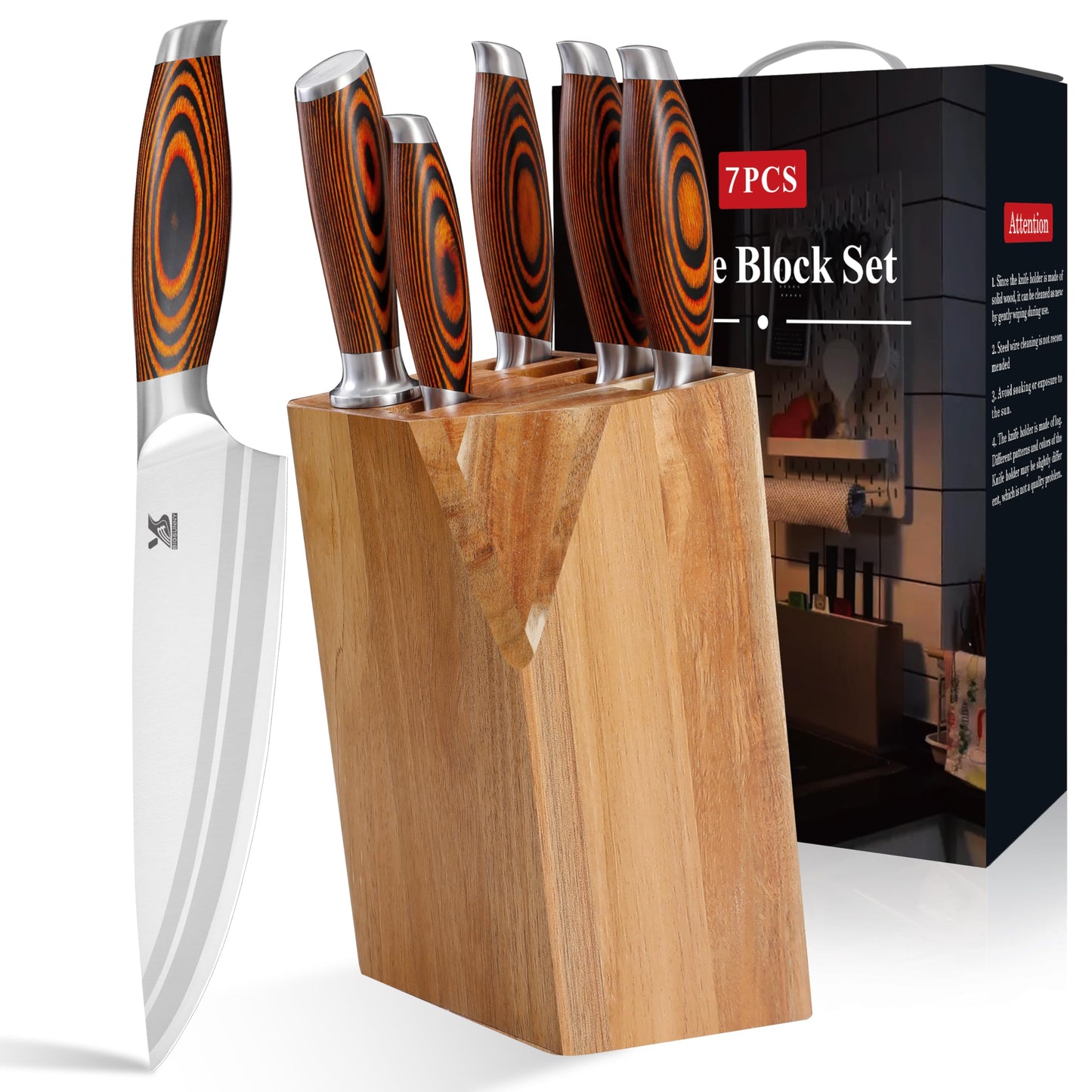 MSY BIGSUNNY 7-PCS Kitchen Knife Set, German Stainless Steel for Chef Knife Set with Pakkawood Handle, Perfect Cutlery Set Gift