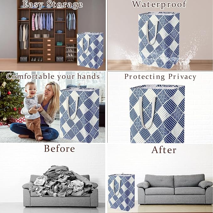 Waterproof Laundry Hamper Collapsible Laundry Basket Leather Handle Laundry Bag Large Clothes Storage Toy Organization for Bathroom Bedroom Laundryroom College Dorms (LXY-888)