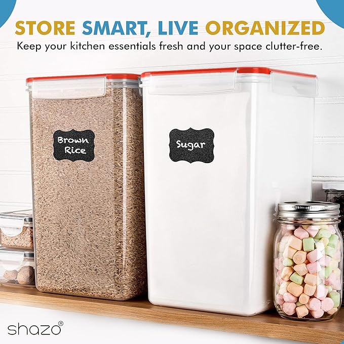 Shazo 2 PC (9.5L | 321 Oz) Extra Large Bulk Food Storage Containers with Airtight Lids for Flour, Sugar, Rice, Cereal & Pasta - Leakproof, BPA-Free Plastic Canisters for Kitchen & Pantry Organization