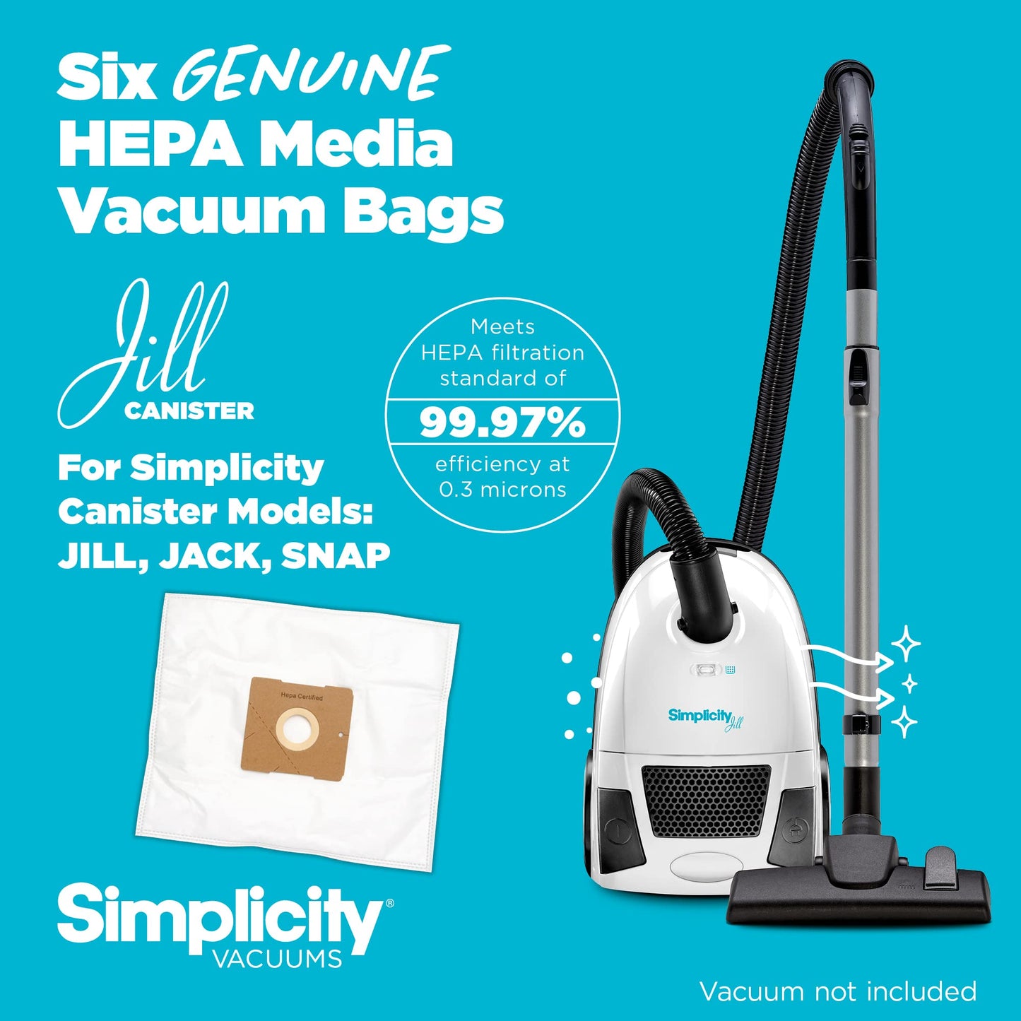 Simplicity Jill Vacuum Bags, Type Z, SZH-6 Replacement Bags, 6-pack Set