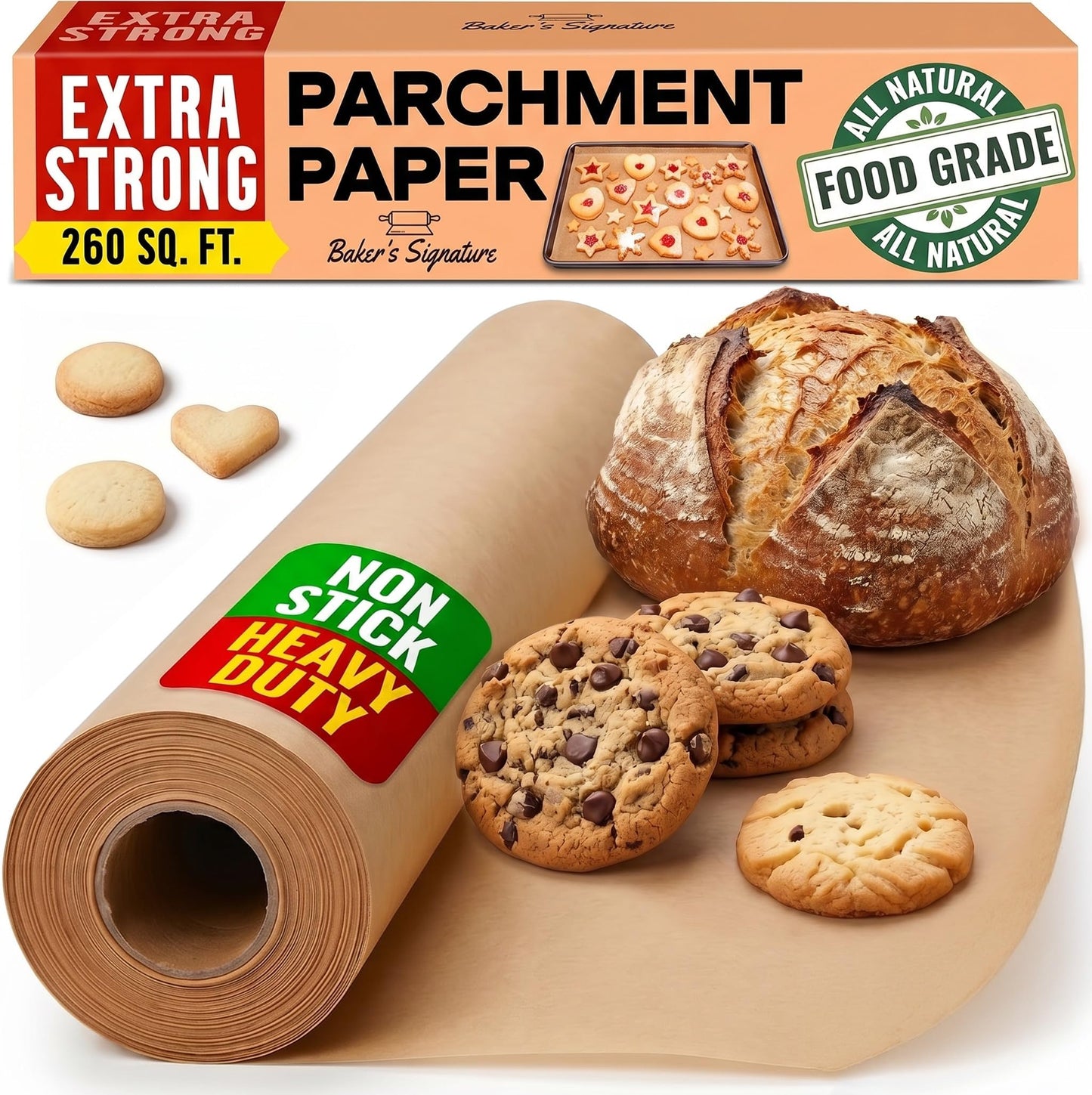 260 Sq.Ft Unbleached Parchment Paper for Baking - Roll with Cutter