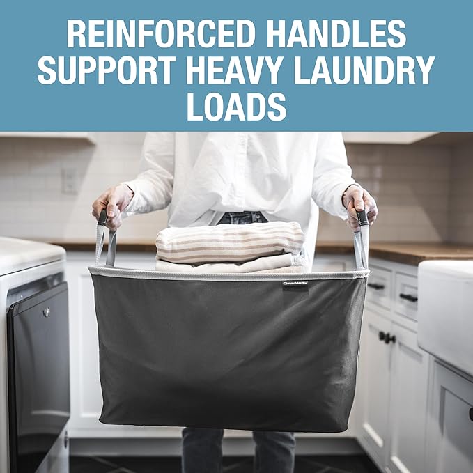 CleverMade Collapsible Laundry Basket 2 Pack – 60L (16 Gal) Foldable Clothes Hamper with Reinforced Handles, Space Saving Fabric Laundry Bin, Holds 55 lbs, Flat Folding for Dorm, Apartment & RV - Charcoal