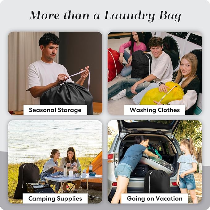 Nylon XL Laundry Bag - Locking Drawstring Closure, Machine Washable, These Large Bags Will Fit a Laundry Basket and Strong Enough to Carry up to Two Loads of Clothes (Black | 22" x 32")