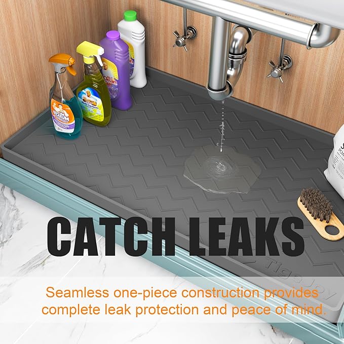 TigeJoy 22" x 19" Under Sink Mats for Kitchen Waterproof, Leak-Proof Silicone Mat Sink Protector and Cabinet Liner, Kitchen Essentials Organizer and Storage, Boot or Shoe Tray, Pet Feeding Mat