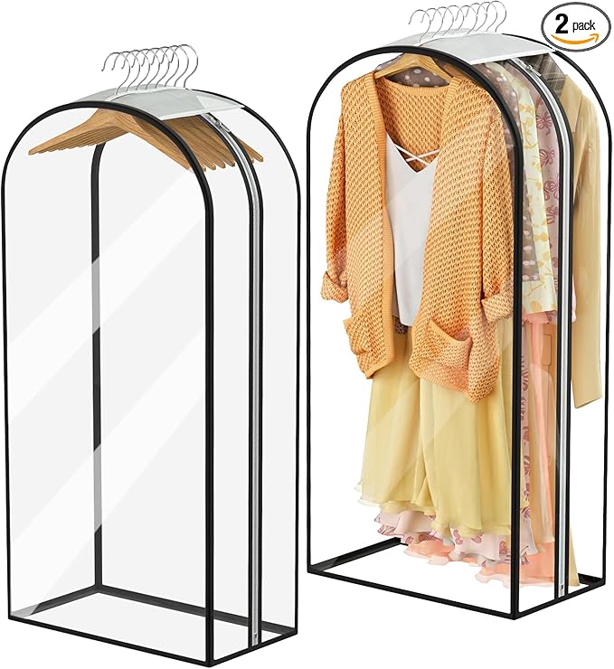 Garment Bags for Hanging Clothes 40” Long, Ultra Clear Suit Bags for Closet Storage, Moving Organization, Travel Covers with 10" Gussets for Coat, Dress, Shirt and Sweater - 2 PCS