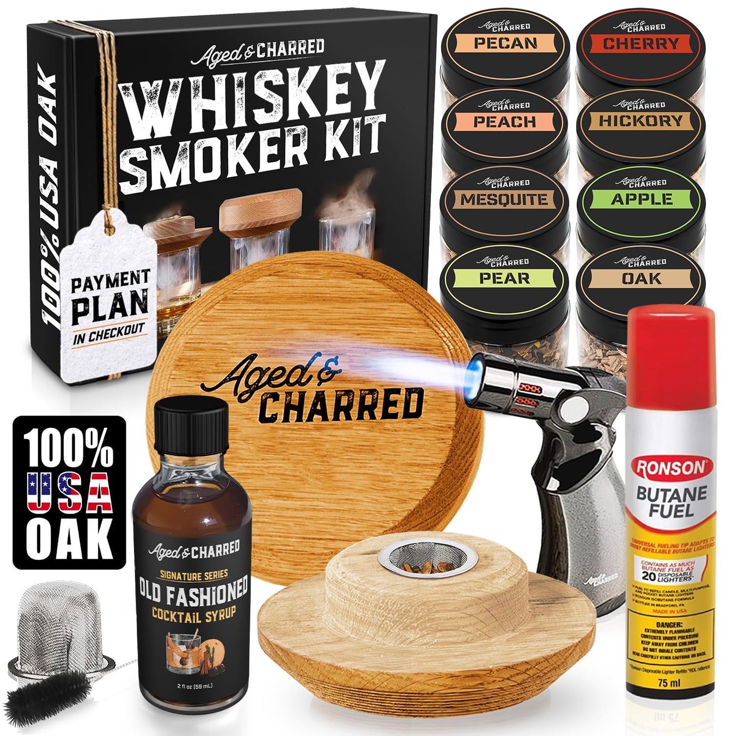 Whiskey Smoker Kit with Torch and Old Fashioned Syrup (No Butane)