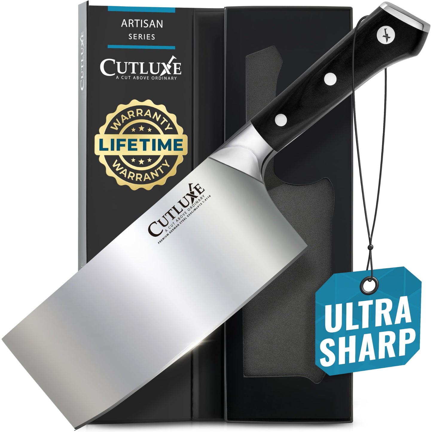 Cutluxe Cleaver Knife, 7" Meat Cleaver Butcher Knife for Meat Cutting