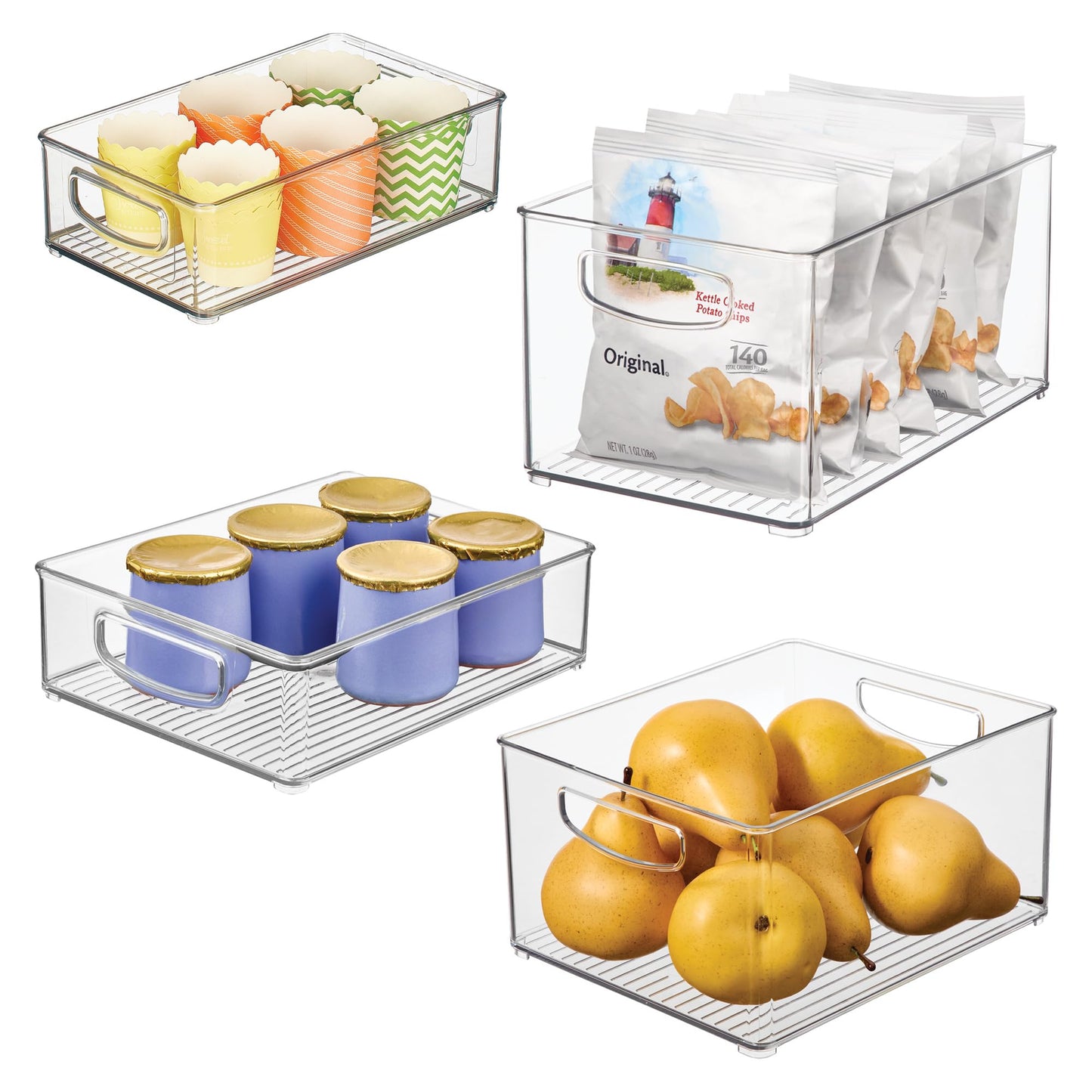 iDesign Stackable Pantry Bins with Handles, 4 Different Sizes, 4 Pack, Clear, Made in USA