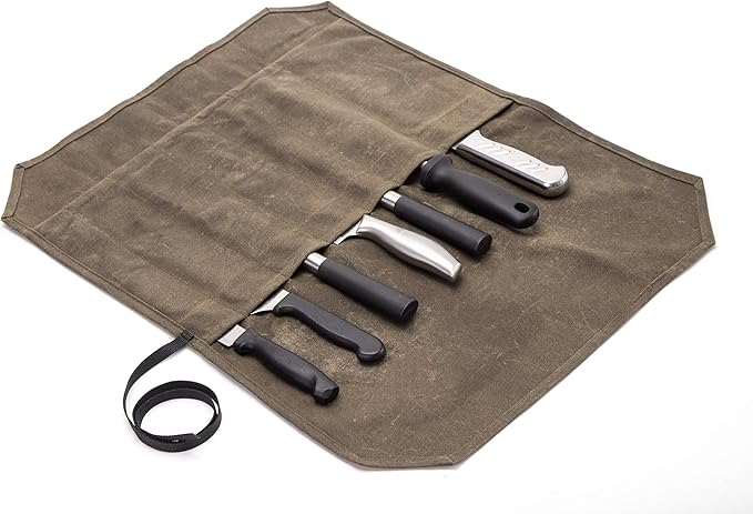 HERSENT Knife Roll,Chef’s Knife Roll Case,Knife Bag,Waxed Canvas Cutlery Knives Holders,Home Kitchen Cooking Tools And Utensils Wrap Bag Wallet,Multi-Purpose Brush Roll Bag,Travel Tool Roll Pouch