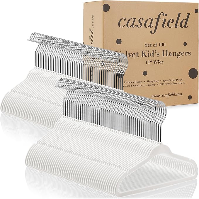 Casafield 100 Velvet Baby Hangers - 11" Size for Infant & Toddler Clothes - Ivory