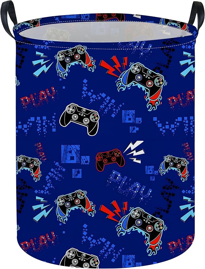 Game Laundry Basket Baby Hamper Dirty Clothes hamper Baby Nursery Hamper Gift Baskets Toy Storage Bin Boy Room Decor(Blue Games)