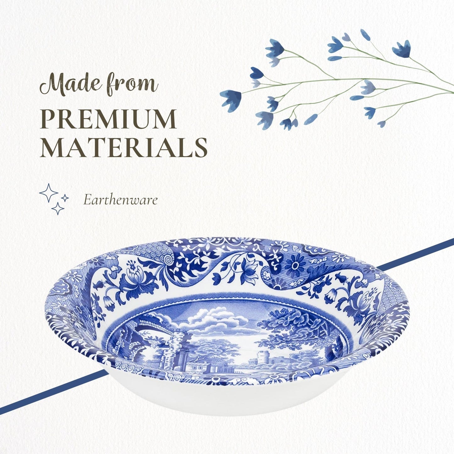 Spode Blue Italian Ascot Cereal Bowl, Set of 4