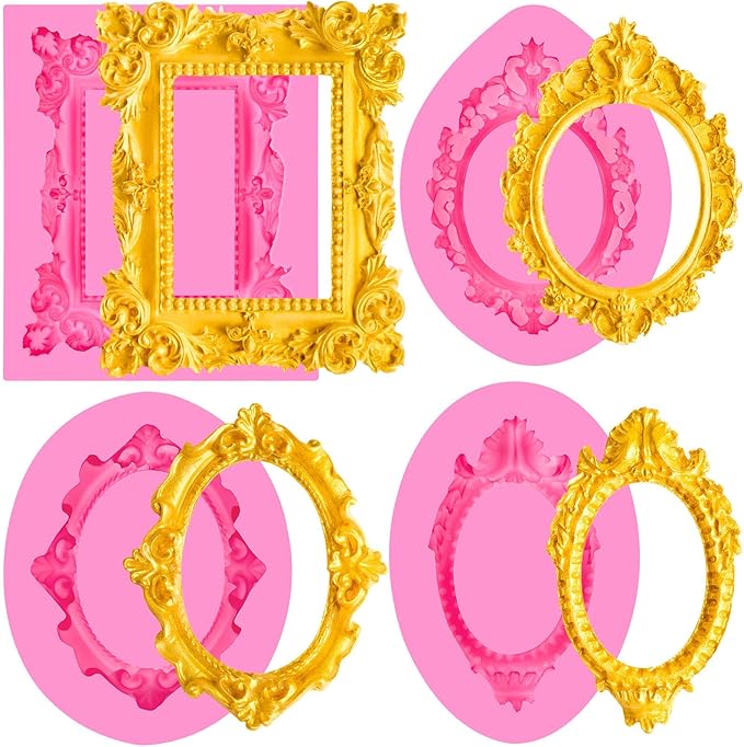 JOERSH Baroque Frame Silicone Fondant Mold, 4Pcs