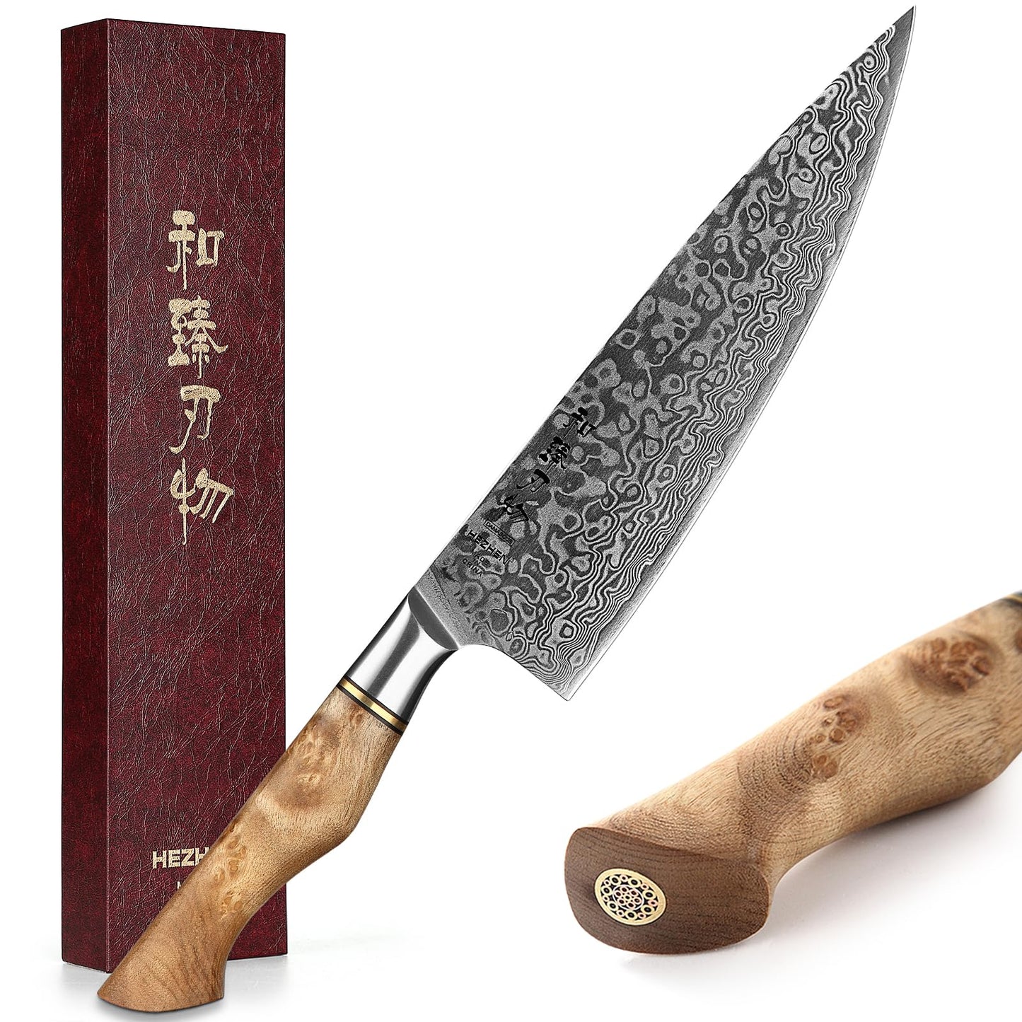 HEZHEN 8.3-Inch Bread Knife – 67 Layers Damascus Steel, Professional Serrated Slicer for Sourdough & Artisan Bread, Figured Sycamore Handle