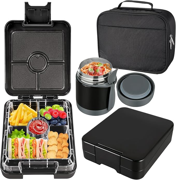 Bento Lunch Box Set for Kids with 10oz Soup Thermo, Leak-Proof Lunch Containers with 4 Compartment, Kids Thermo Hot Food Jar and Insulated Lunch Bag for Kid to School,BPA-Free(Dragon)