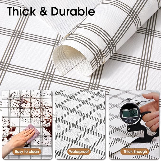 Beautysaid Shelf and Drawer Liner for Kitchen Cabinet, Non Adhesive Non Slip Shelf Paper Waterproof Washable Thickened for Dresser Pantry Shelve Bathroom Protector Liner(Plaid,12 in x 30FT)