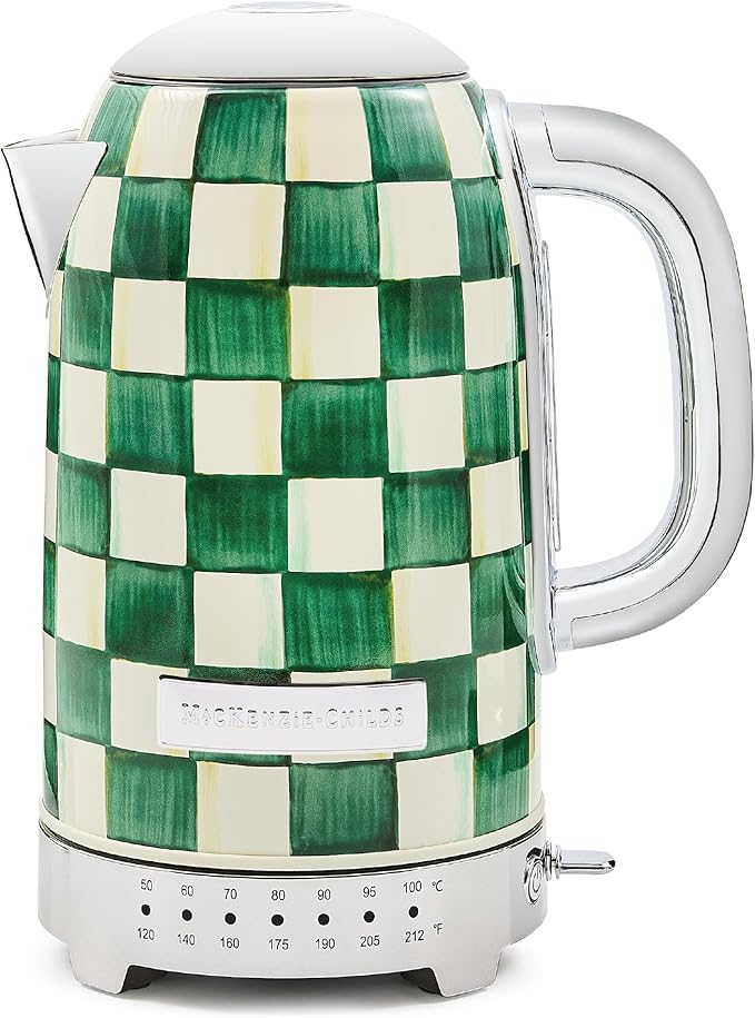 MACKENZIE-CHILDS Electric Kettle, 8 Cups, Gray-and-White Sterling Check