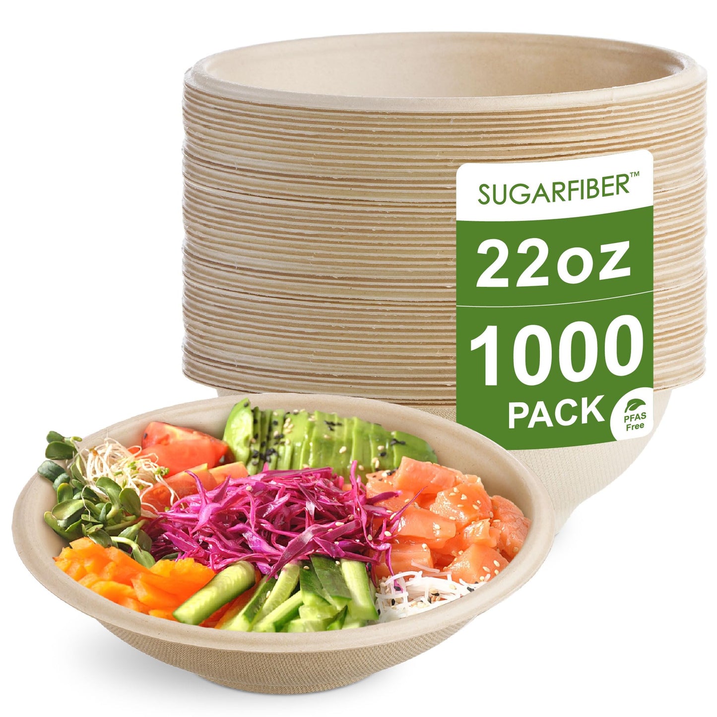 24oz Compostable Paper Bowls Disposable Round Natural Soup Bowls, 500 Count
