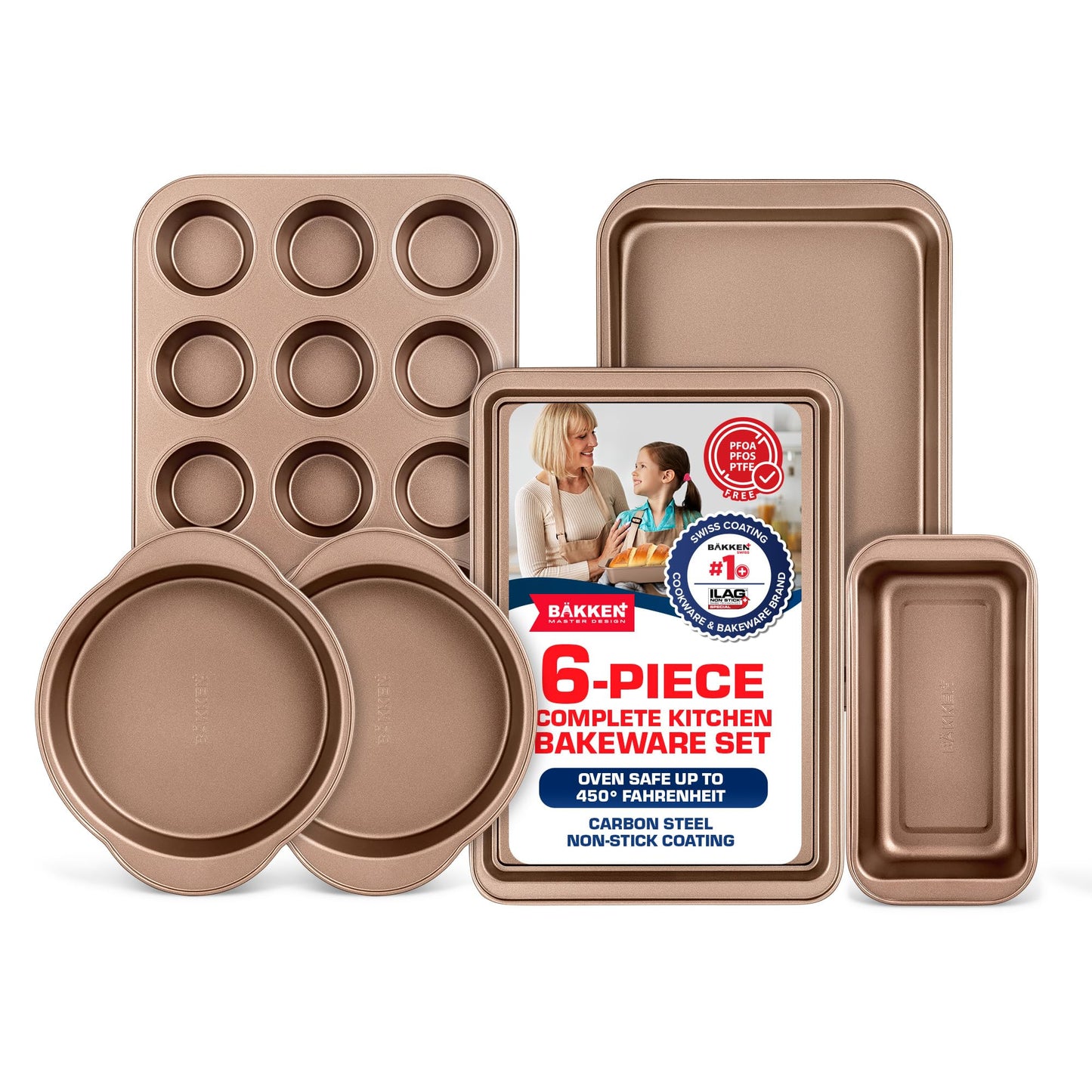 3 Piece Set Nonstick Carbon Steel Oven Bakeware -Professional Quality Kitchen Cooking Baking Trays -PFOA, PFOS, PTFE-Free Small, Medium & Large Baking Sheet Pans