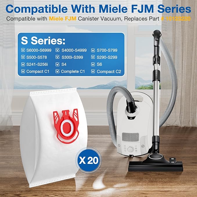 20 Pack 3D Airclean FJM Vacuum Cleaner Bags for Miele FJM Vacuum Cleaner