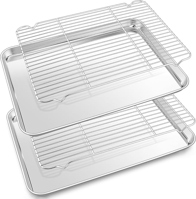 P&P CHEF 16 Inch Baking Sheet with Rack Set, Pans with Flat Racks