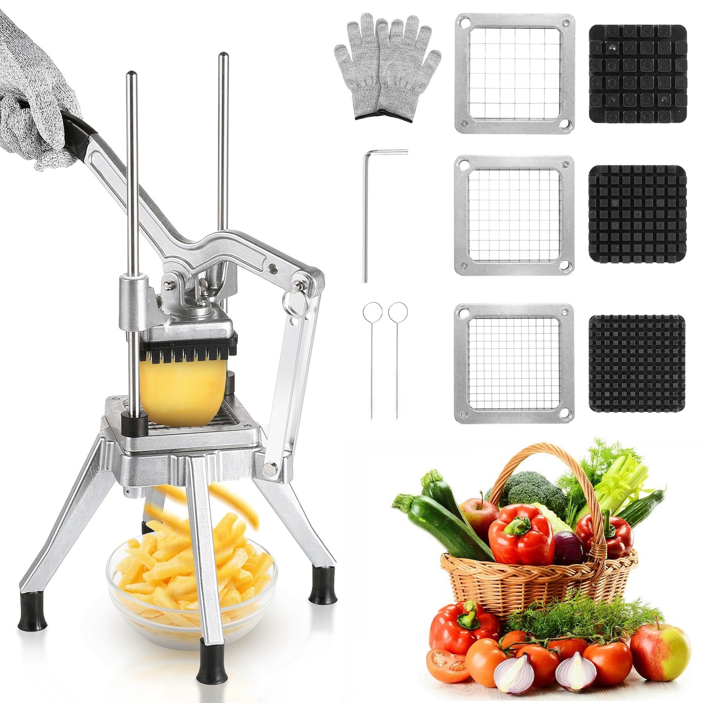 WICHEMI Commercial Vegetable Chopper Fruit Dicer Manual Food Cutter 3/8"