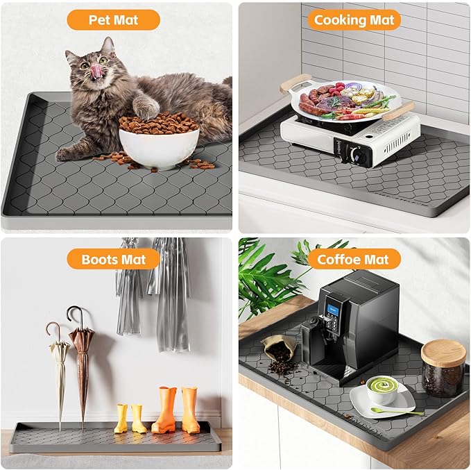 Silicone Under Sink Mat 28" x 19", kitchen Essentials and Gadgets, Shelf liner and Cabinet Protector, Home Organizers and Storage, Waterproof Bathroom Tray
