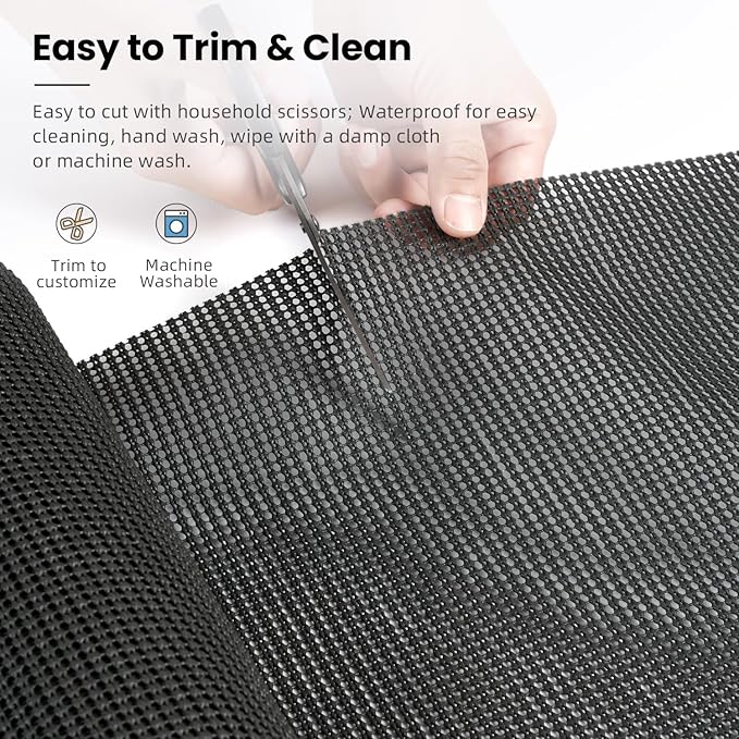BAGAIL Drawer and Shelf Liner, 17.5 in X 10 Ft Non-Adhesive Shelf Liners for Kitchen Cabinets, Thick Strong Grip Liners for Desk, Shelves, Bathroom Drawers, Cabinet Protection - Charcoal