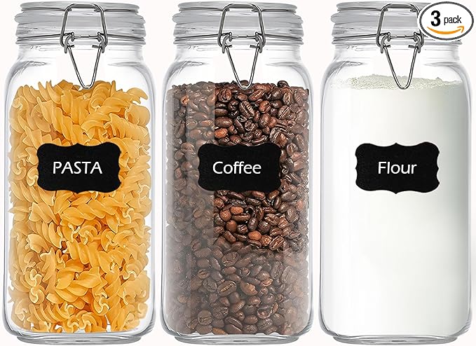 VIEWELLD 78oz Square Glass Food Storage Jars Storage Container with Clear Preserving Seal Wire Clip Fastening for Kitchen Canning Flour, Cereal, Pasta, Sugar, Beans