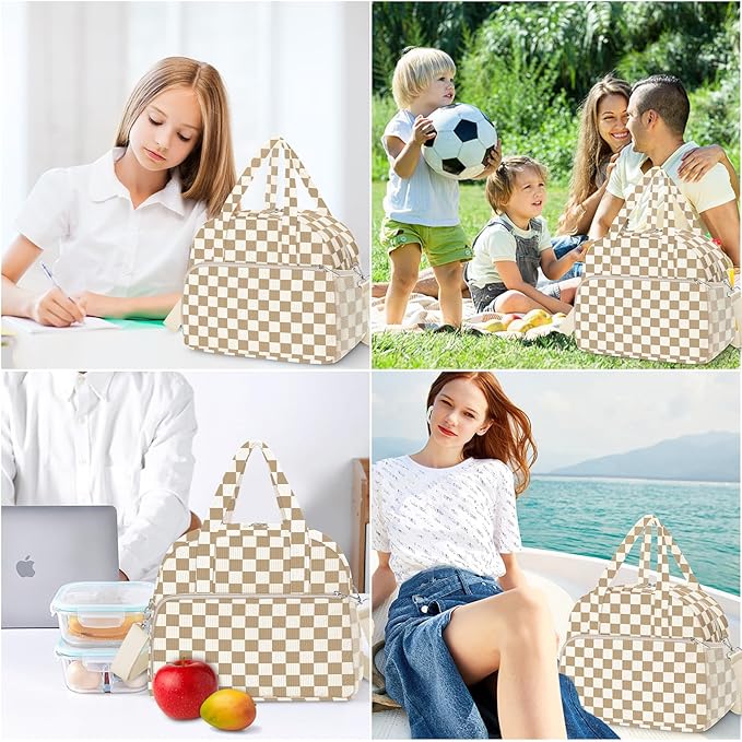 Coobiiya 12L Insulated Lunch Bag for Women & Men, Reusable Corduroy Lunch Tote, Large-Capacity Lunch Box with Leak-Resistant Liner