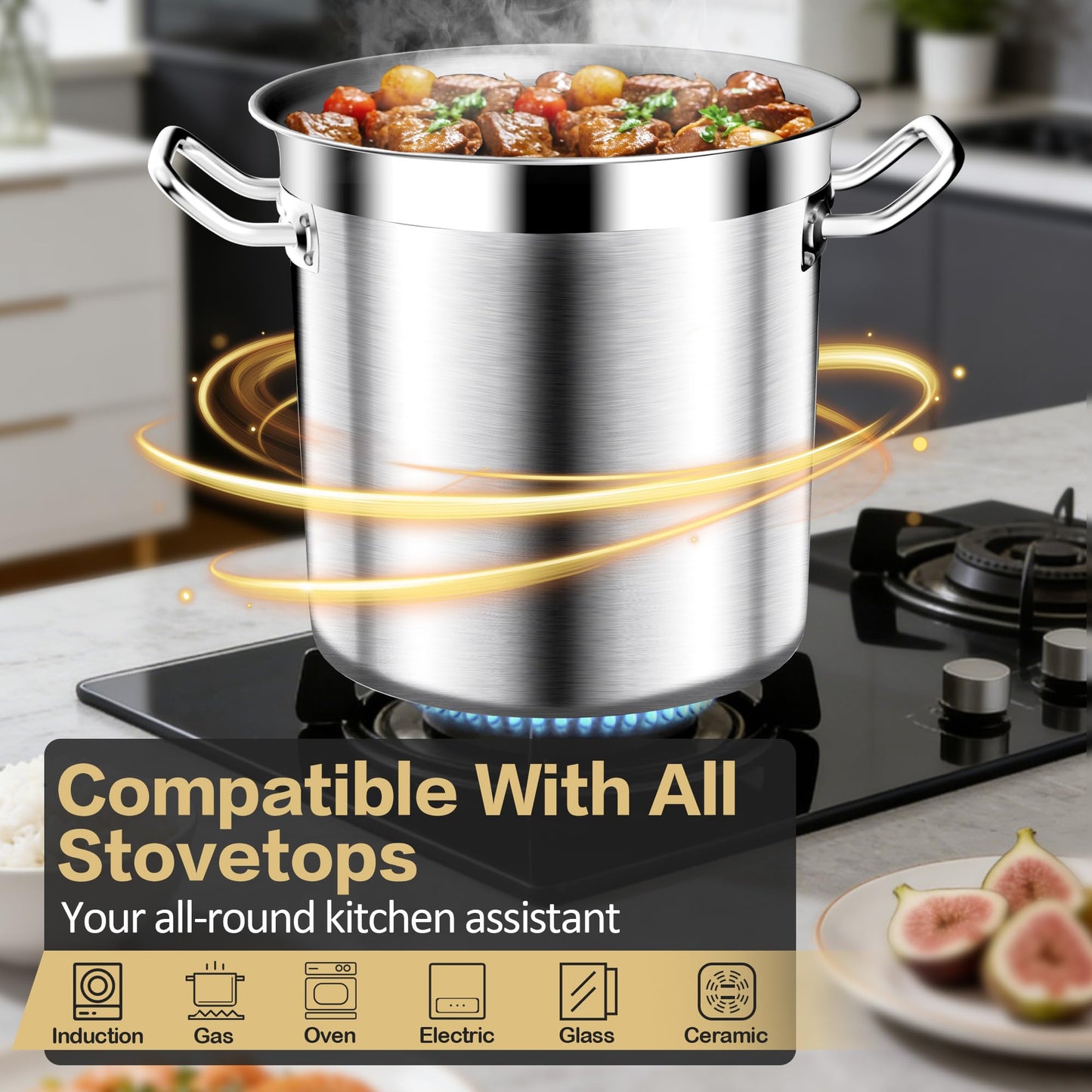 Large Stock Pot-20QT Stainless Steel Stockpot with Lid, Heavy Duty Tri-Ply Bottom Commercial Grade Stock Pot & Stockpots for Boiling Cooking Soup Stew Canning Cooking Pots,Big Stockpot, Deep Cookware