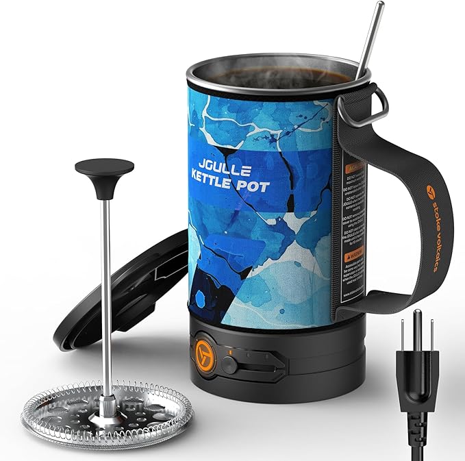 Portable Camping Coffee Maker, Electric French Press, Travel Kettle, 120V