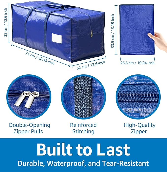 6 Pack Large Moving Bags Heavy Duty – Reusable Storage Bags with Zippers & Handles | Extra-Large Packing Bags for Moving Boxes, Clothes, Bedding, Holiday Décor & Home Storage