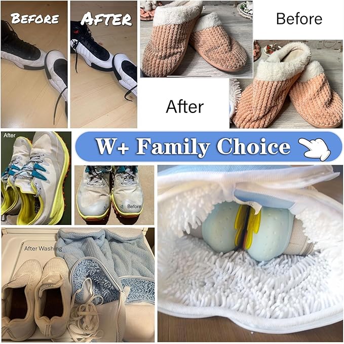Shoe Washing Machine Bag 2Pcs - Reusable Laundry Bags for Washer & Dryer, 360° Deep Clean & Large Size Plush Fibers for Sneakers, Tennis Shoes, Kids Footwear, Durable Invisible Zipper (Blue)