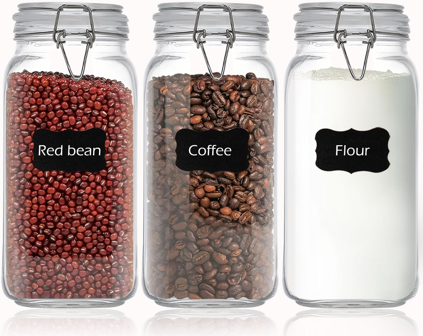 HVOPGEEUAN Clear Food Storage Jars 78oz Square, Airtight Glass Canister with Lids Set of 3, Kitchen & Pantry Organization Food Storage Container for Canning, Sugar, Flour, Candy, Cereal, Coffee