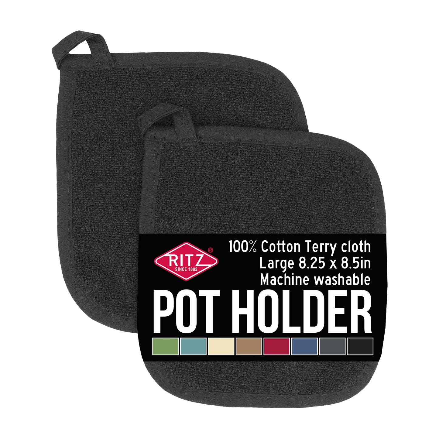 RITZ Terry Potholder & Hot Pad: Unparalleled Heat Resistant, Durable 100% Cotton – Ergonomically Designed for Optimal Grip – Easy-Care Machine Washable – 2-Pack, Latte