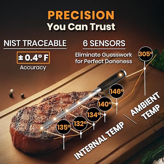 MeatStick V Prime WiFi Wireless Meat Thermometer, 1200°F 6-Sensor Probe