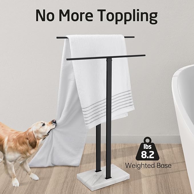 KES Standing Towel Rack, 2-Tier Towel Racks for Bathroom Freestanding with Marble Base, Upgrade Steady Design, SUS304 Stainless Steel Matte Black, BTH217-BK