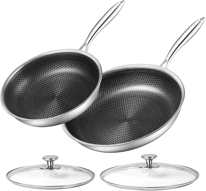 Innerwell Non Stick Frying Pans, Stainless Steel Pan Set with Lid