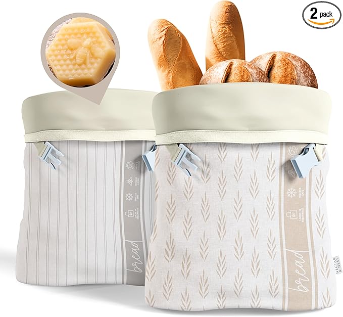 Nectar & Nest Reusable Beeswax Bread Bags for Homemade Bread & Sourdough – XL Eco-Friendly, Natural, Food-Safe Storage Bag to Keep Loaves Fresh Longer – Sustainable, Zero Waste