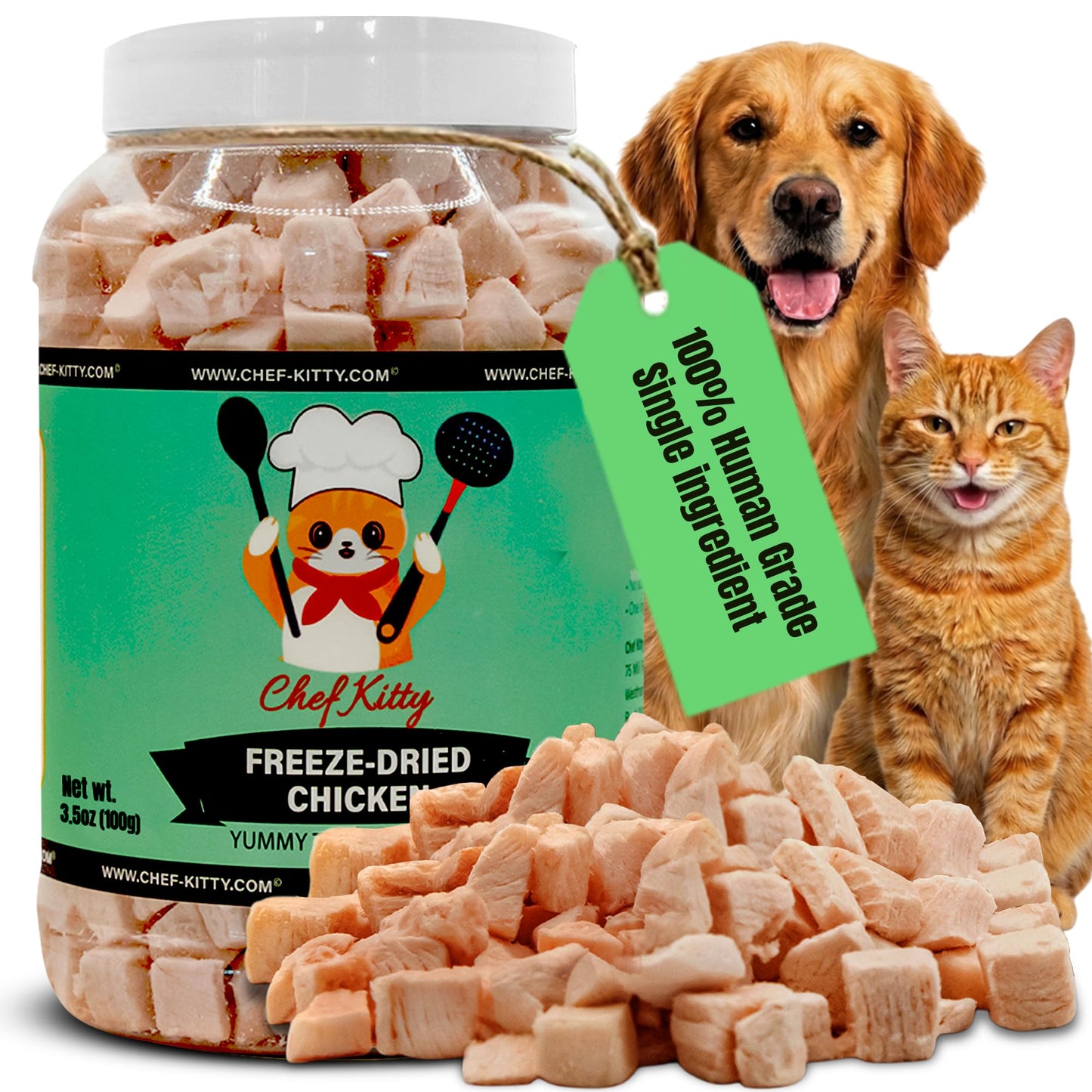 Freeze Dried Chicken Cat Treats | Healthy Dog Food Toppers 100% Human Grade | Single Ingredient, Grain Free Chicken Dog Treats | Inspected & Tested in USA | No Additives or Preservatives, 1.75 oz