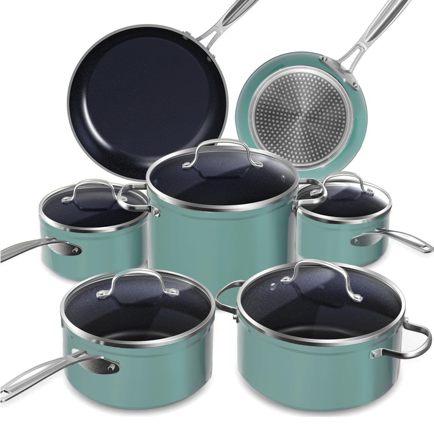 Nuwave Healthy Duralon Blue Ceramic Nonstick Cookware Set, PFAS Free
