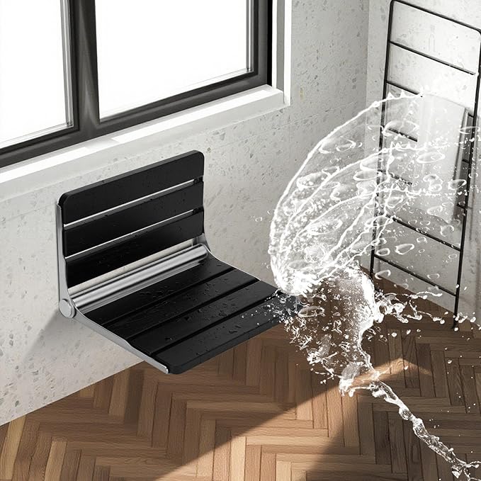 Foldable Shower Seat Wall Mounted,Folding Shower Seat for Adults, 400lbs Max Load for Inside Shower, Small Shower Spaces, 16"
